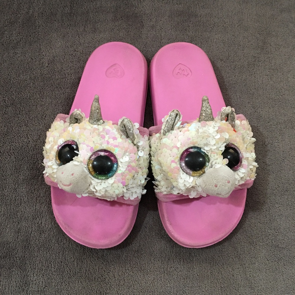 💗 TY 💗 COLLECTION SUPER CUTE PINK UNICORN KIDS SLIDE SANDALS .